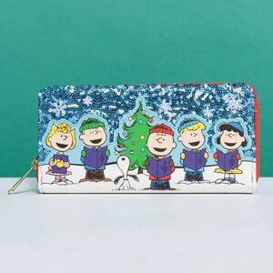 Loungefly Peanuts Charlie Brown & Friends Caroling Sequin Wallet NWT
